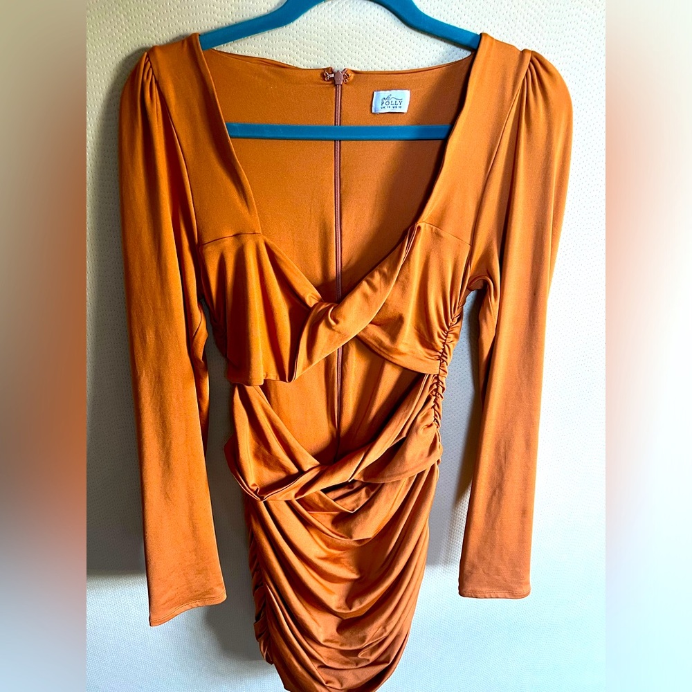 Oh Polly Ruched Long sleeve Bodycon dress size US 10